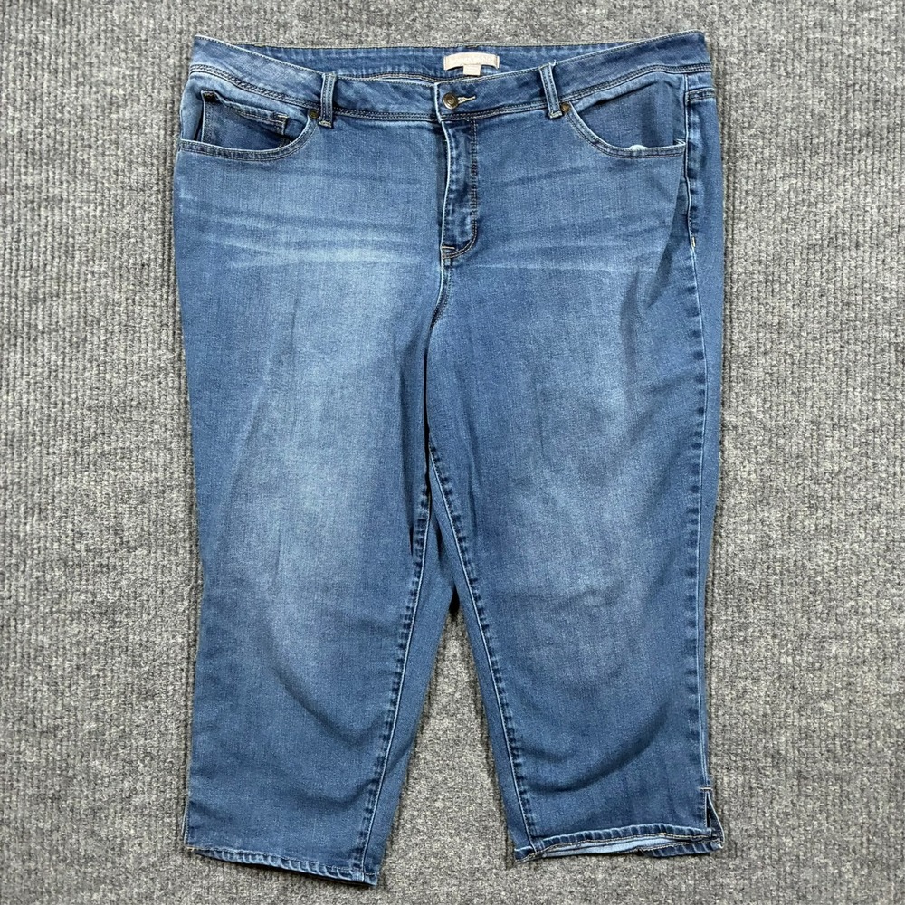 Woman Within Capri Jeans Size 20W Medium Wash Denim Stretch Casual Mid Rise